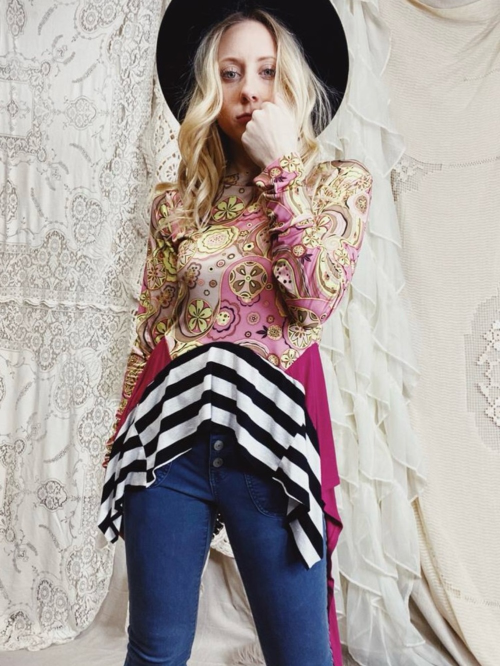 MORGAN FACTORY pink hippie top S M L